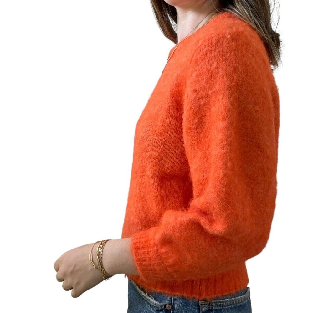 American Vintage Womens Neon Orange Fluffy Alpaca Blend Cropped Sweater Sz S - Picture 7 of 9